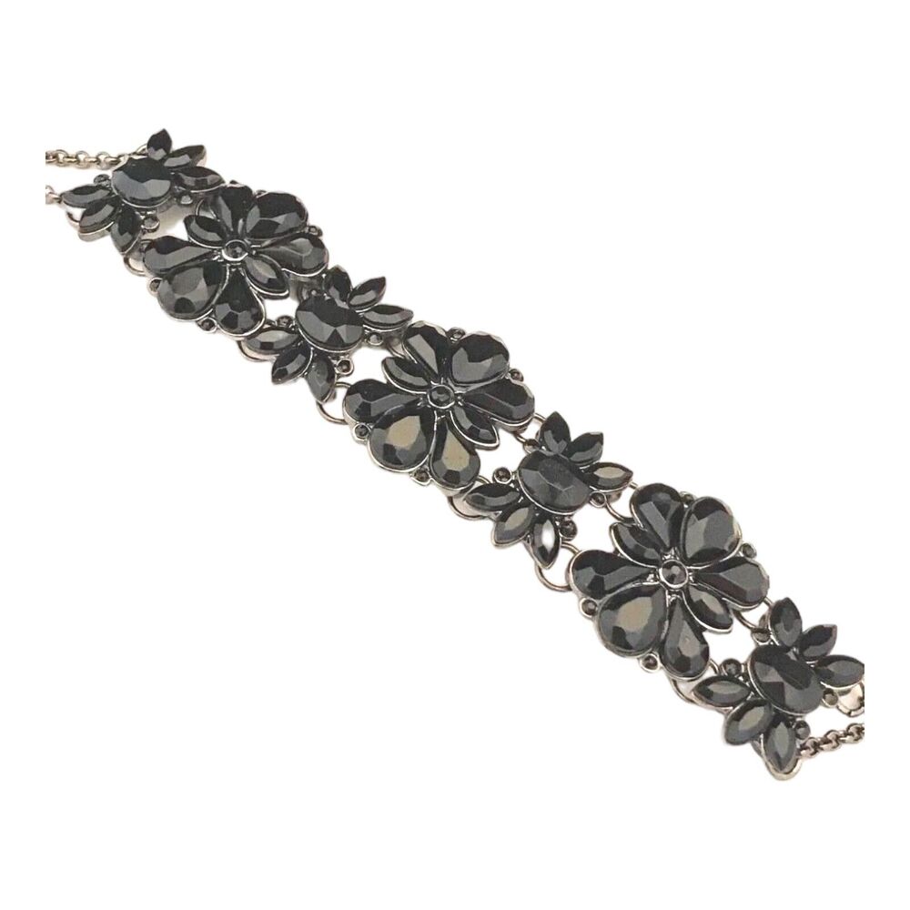 New Boutique Bracelet Flowers Black Stones Hematite Tone Women's 1H